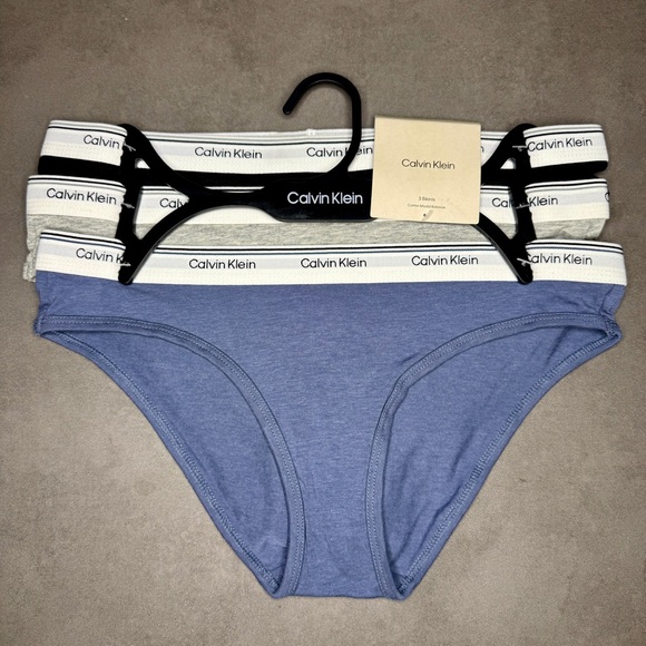 Calvin Klein Blue and Gray Bikini Fit Panties Set - Picture 1 of 2
